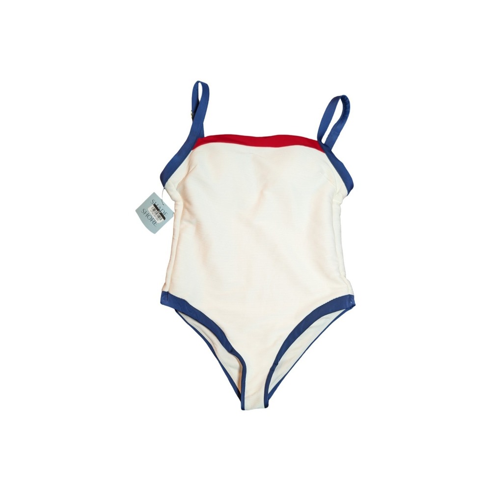 ⭐D5 Shade & Shore Ribbed‎ Square Neck One Piece Swimsuit Red, White, & Blue - XL